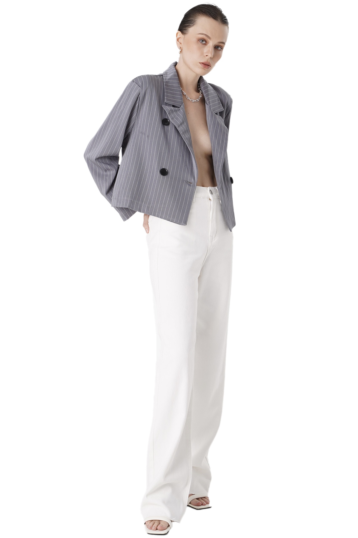 EMILI  CROPPED  BLAZER - GREY