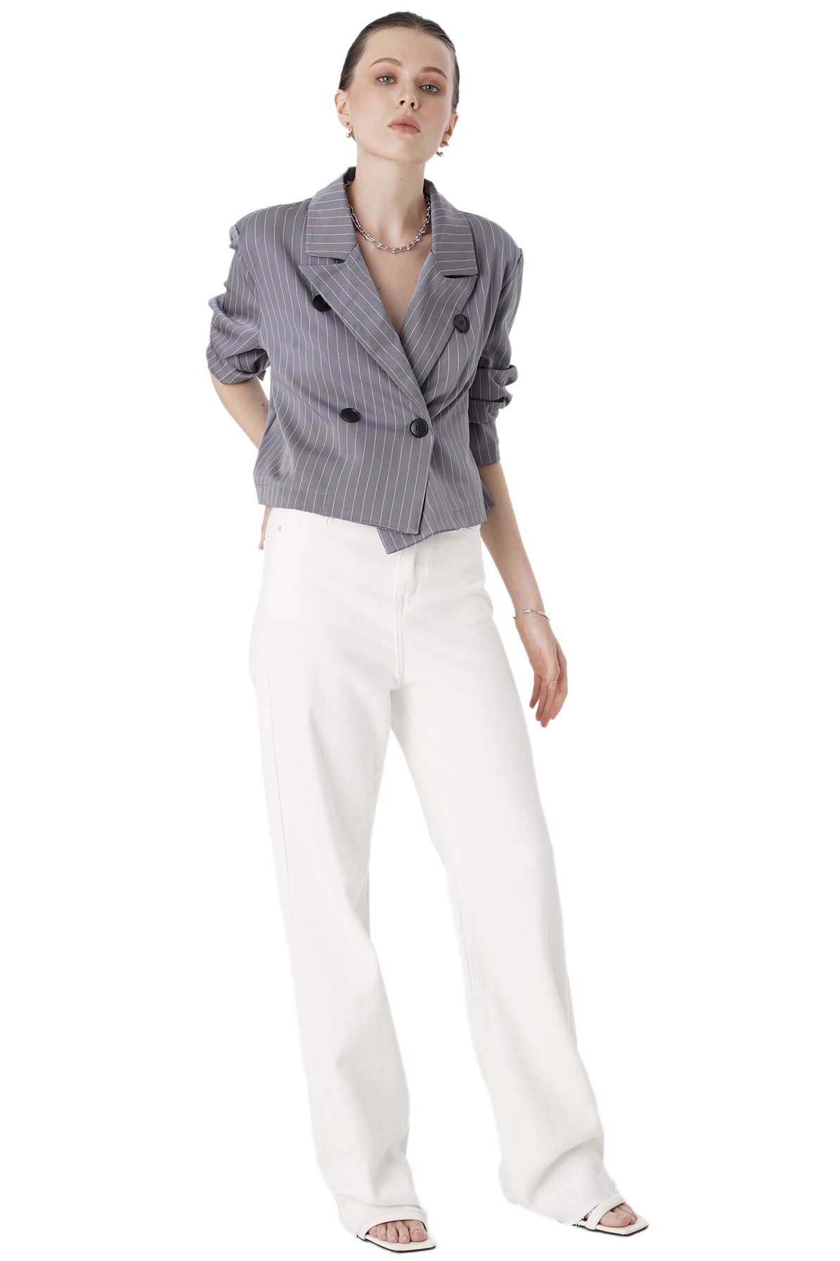 EMILI  CROPPED  BLAZER - GREY