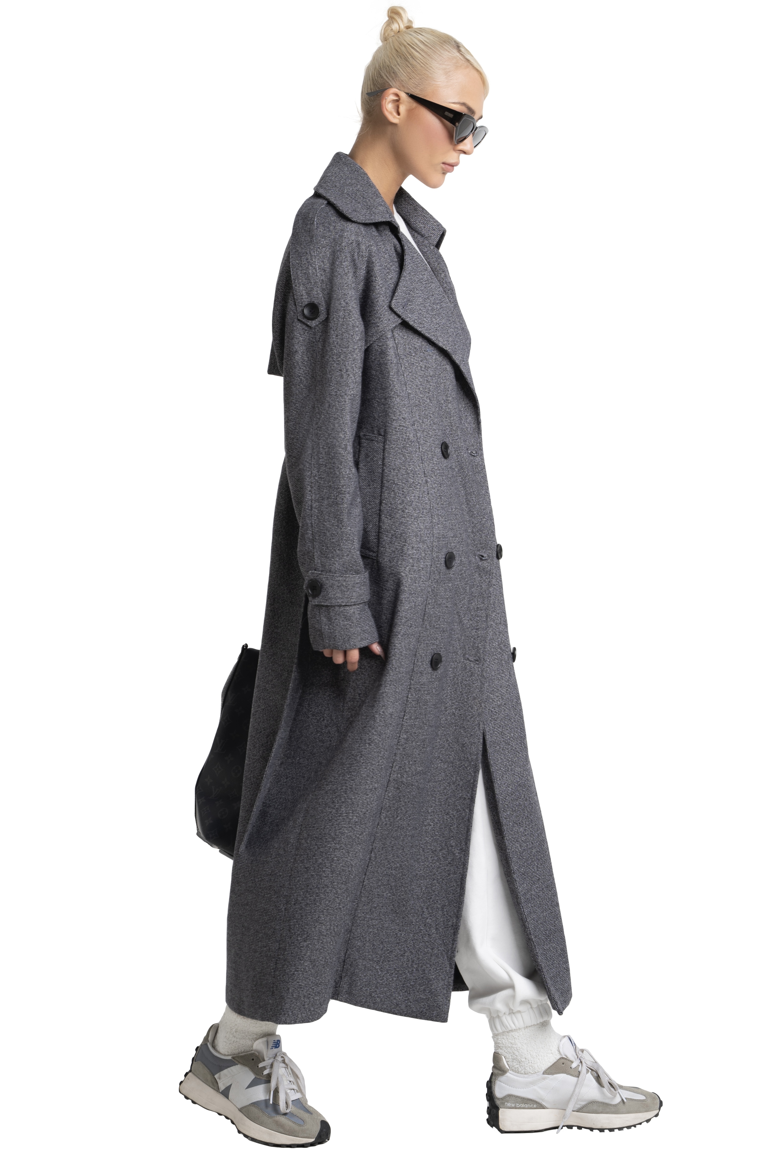 OLLY BELTED TRENCH COAT - GREY PIN CHECK