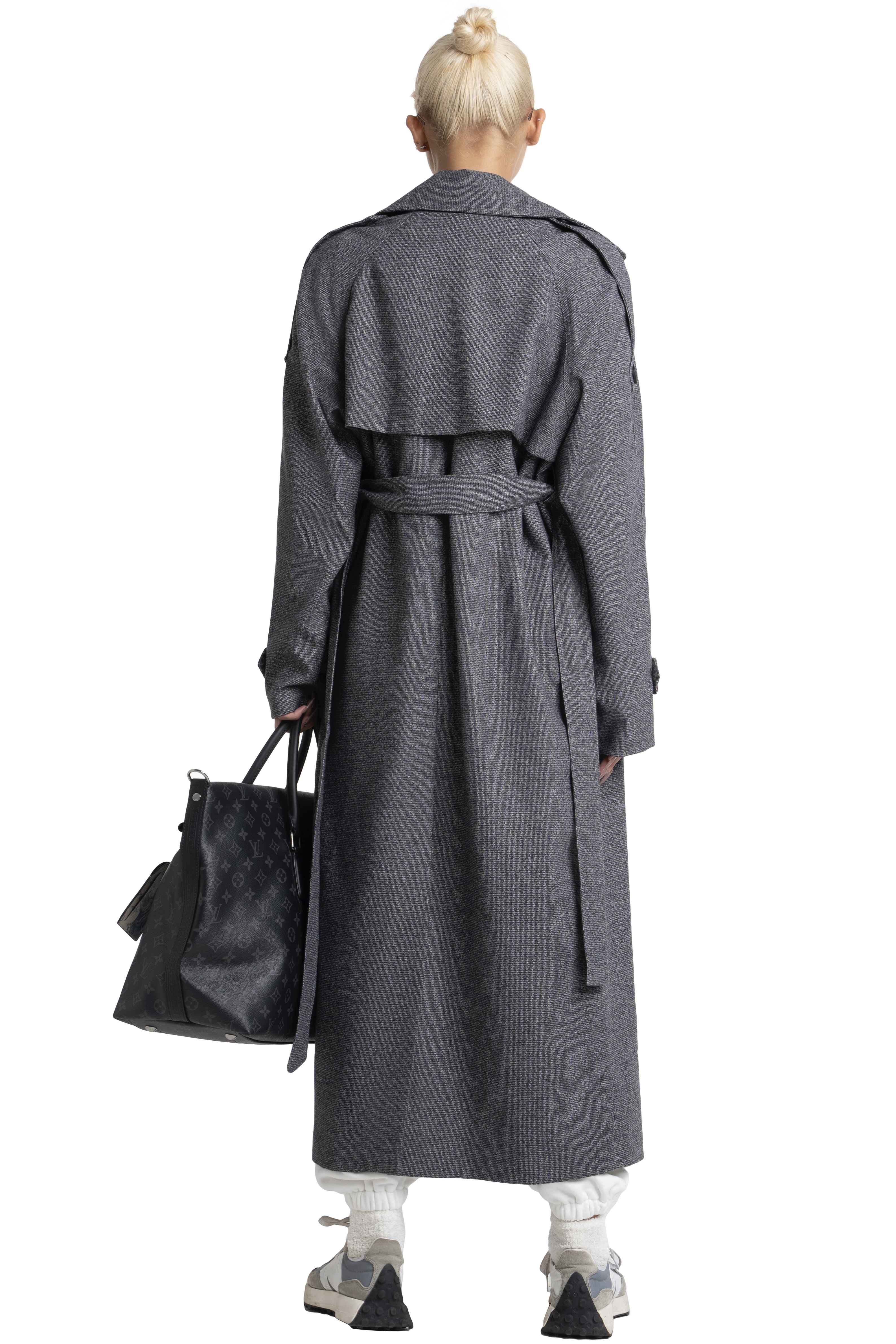 OLLY BELTED TRENCH COAT - GREY PIN CHECK