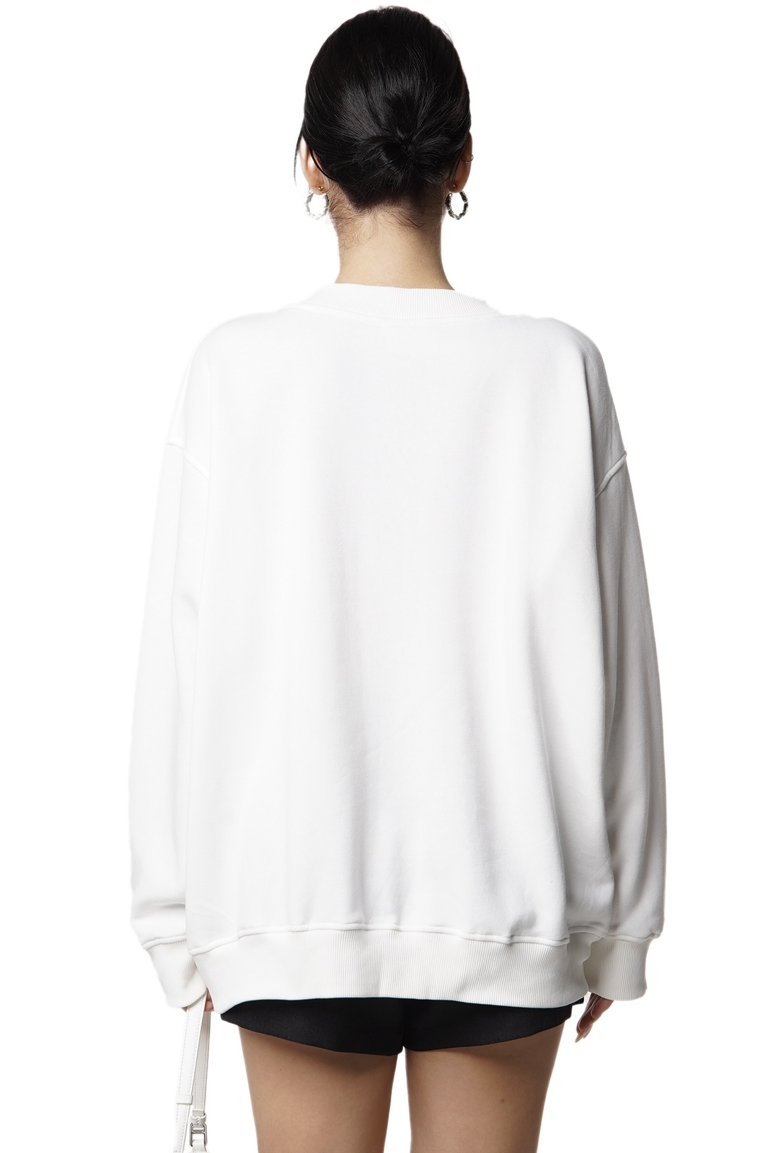 V NECK SWEATSHIRT - WHITE