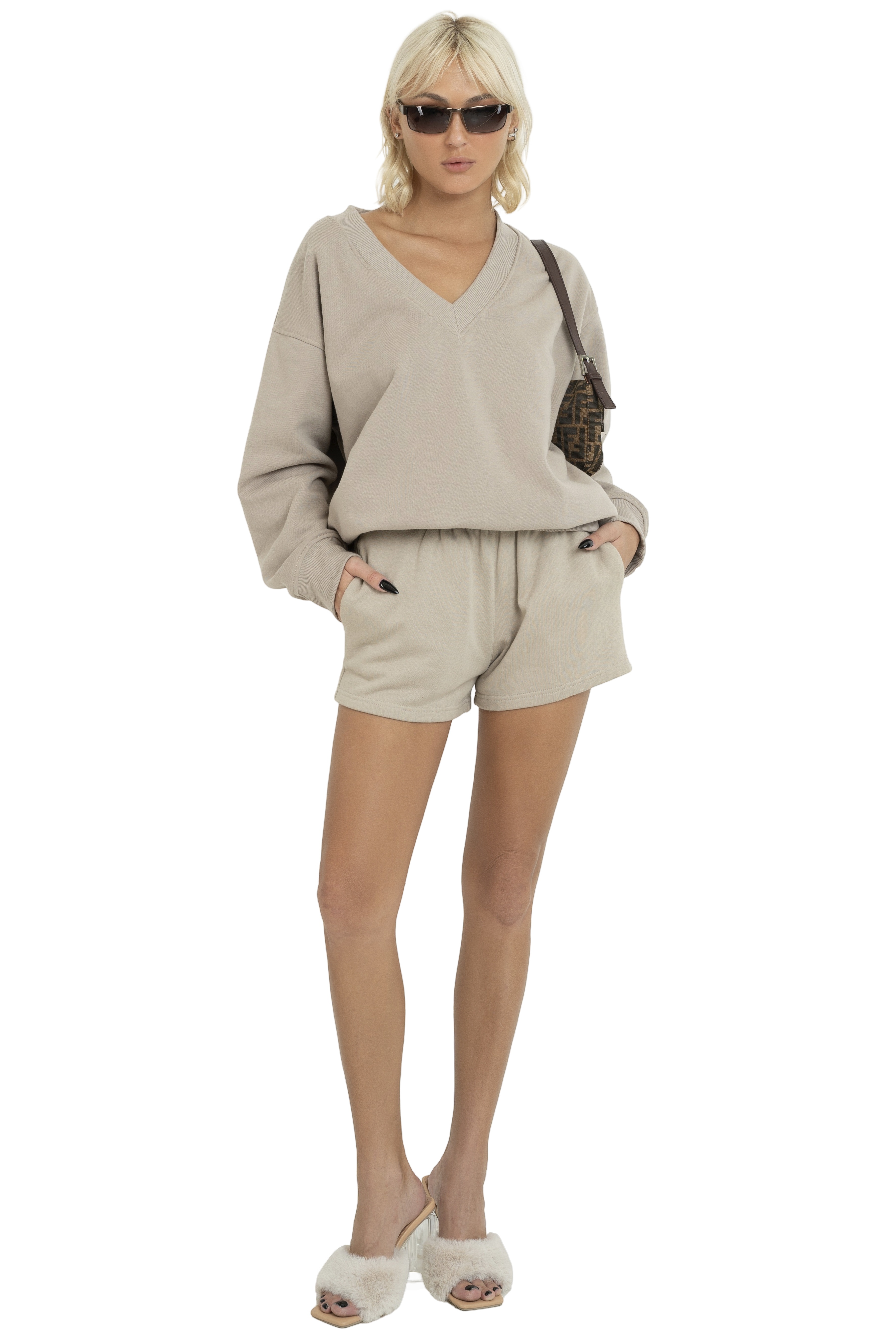 V NECK SWEATSHIRT - BALBOA MIST