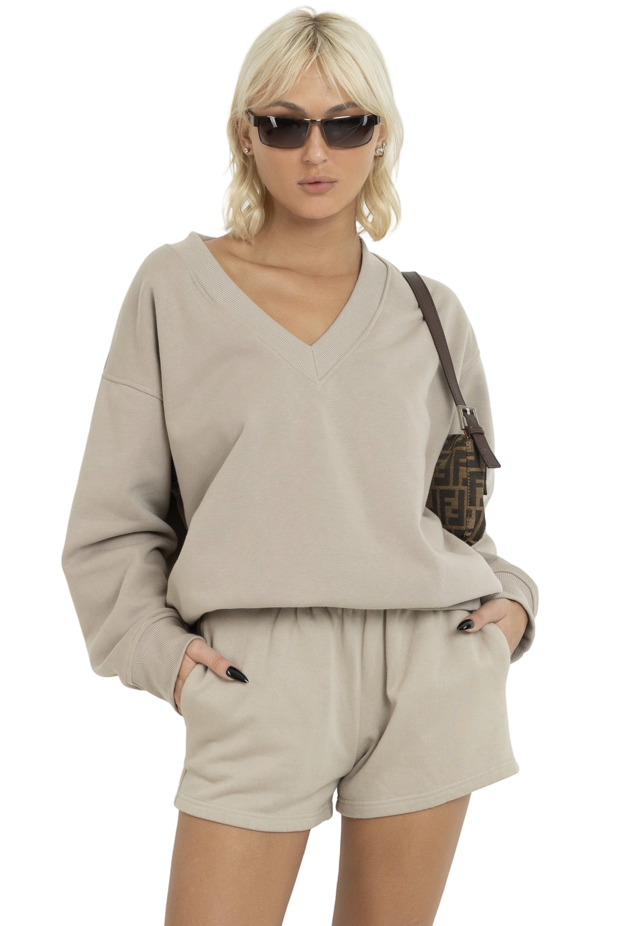 V NECK SWEATSHIRT - BALBOA MIST