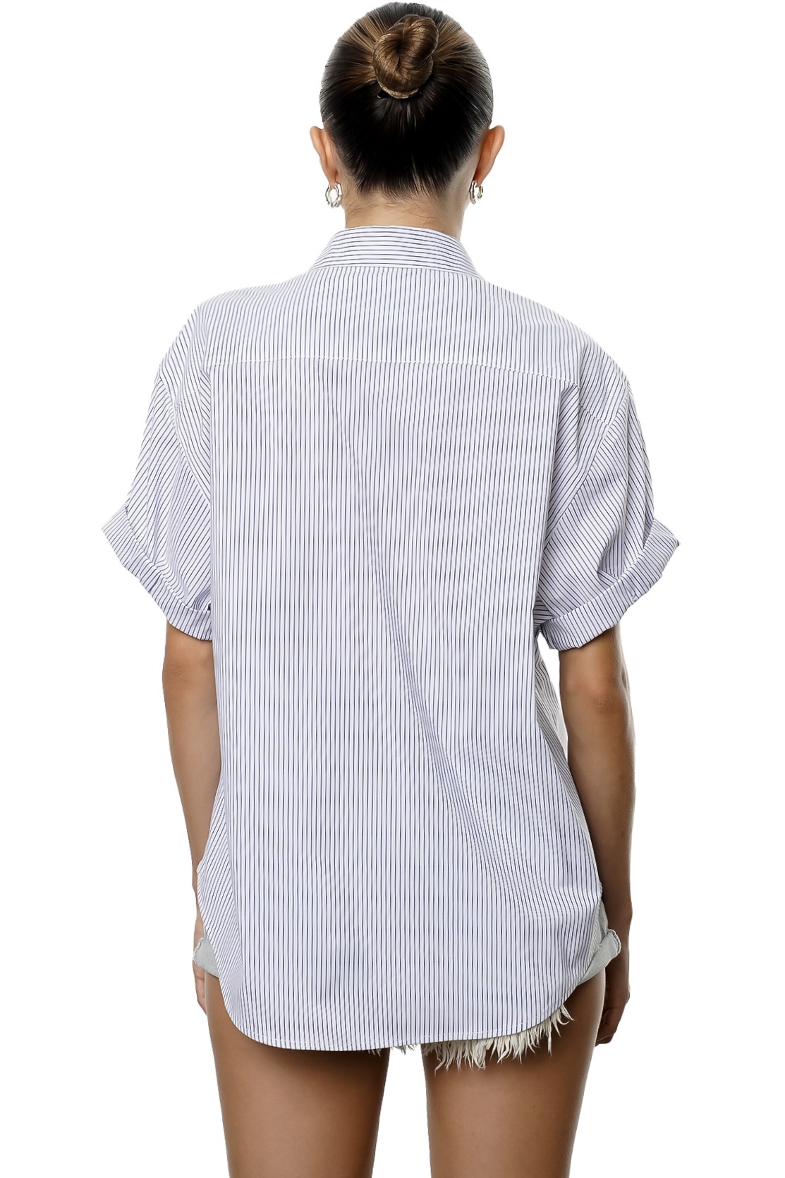 MIKA SHIRT - WHITE AND NAVY STRIPE