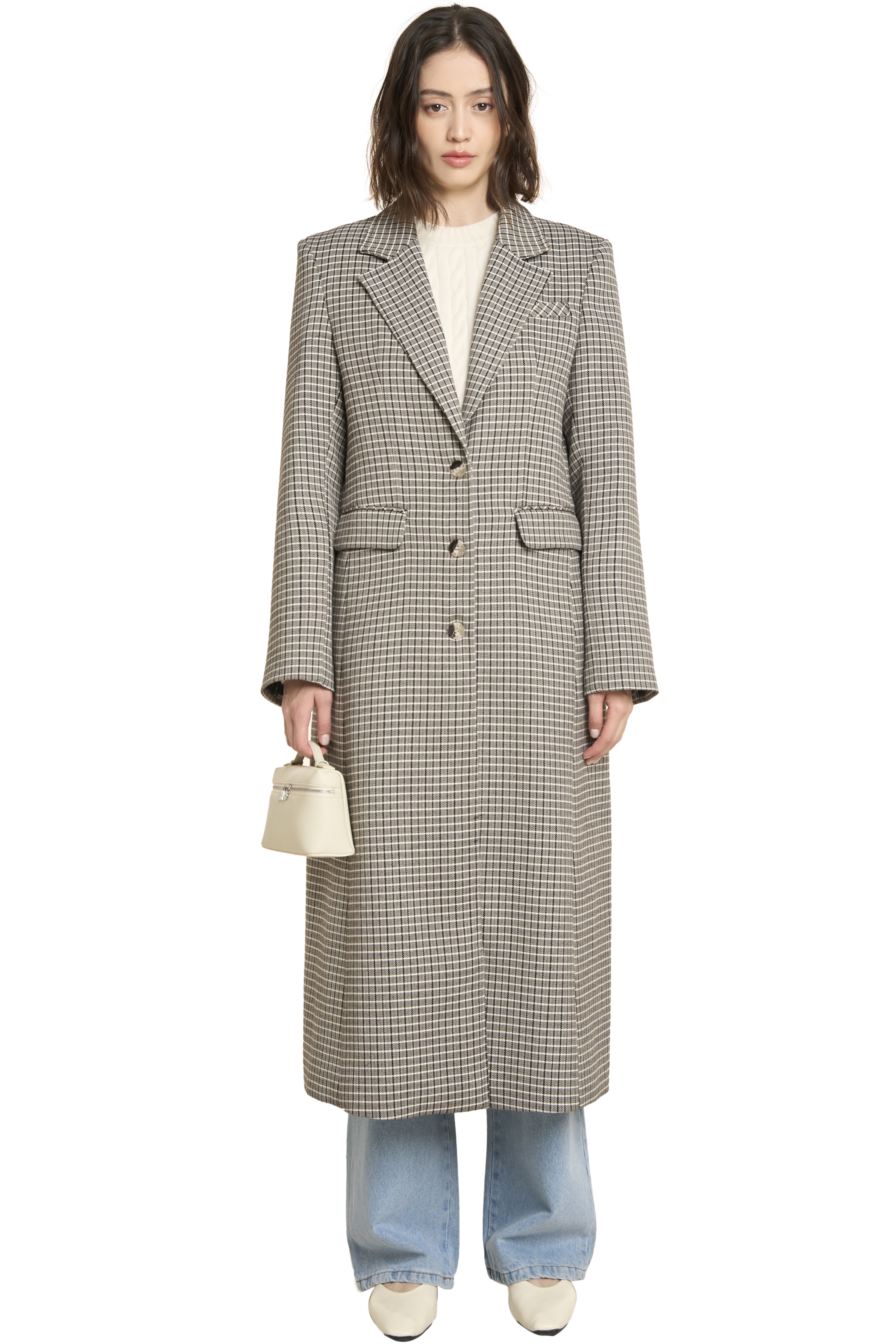 CLERY COAT - BLACK AND OFF WHITE PLAID