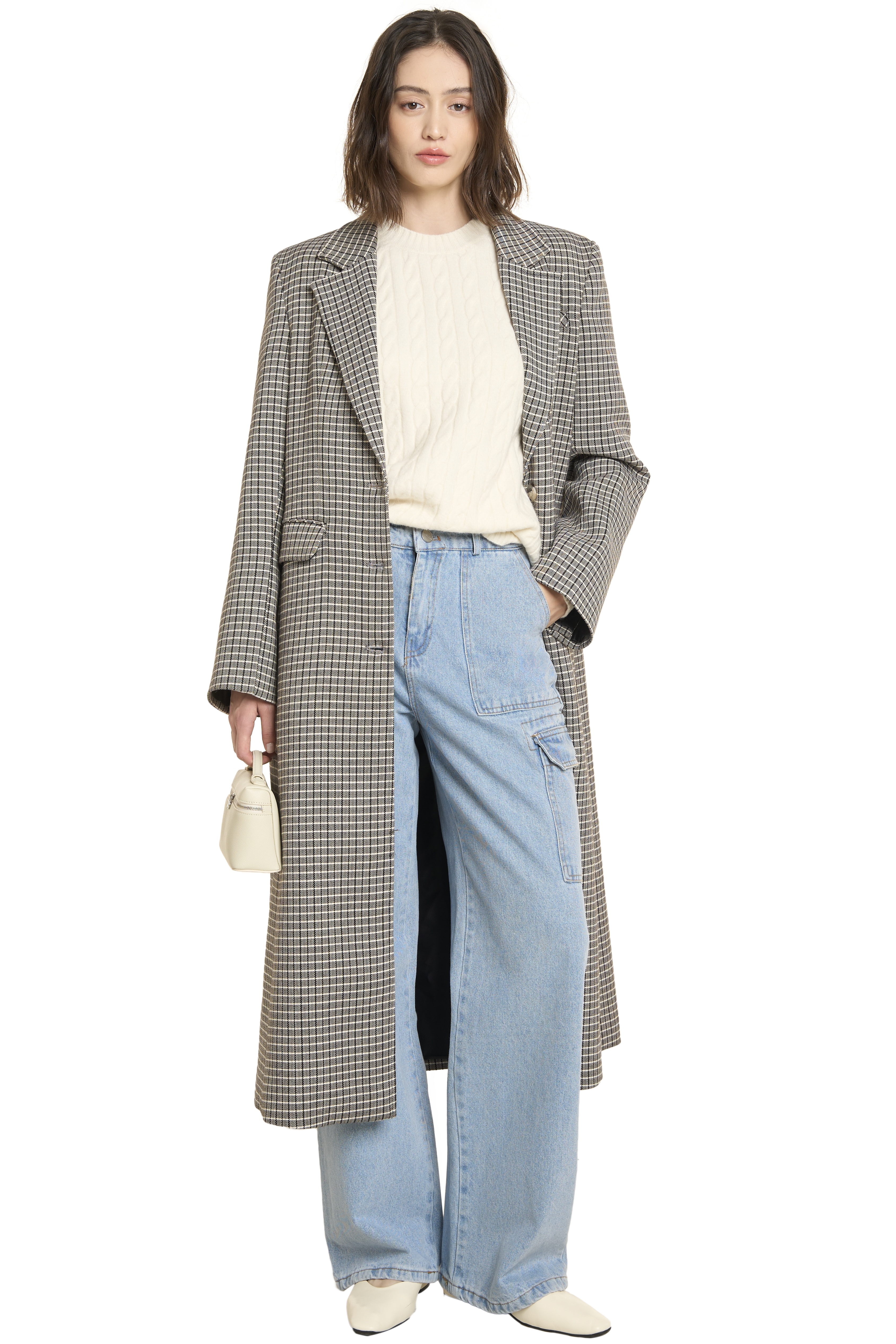 CLERY COAT - BLACK AND OFF WHITE PLAID