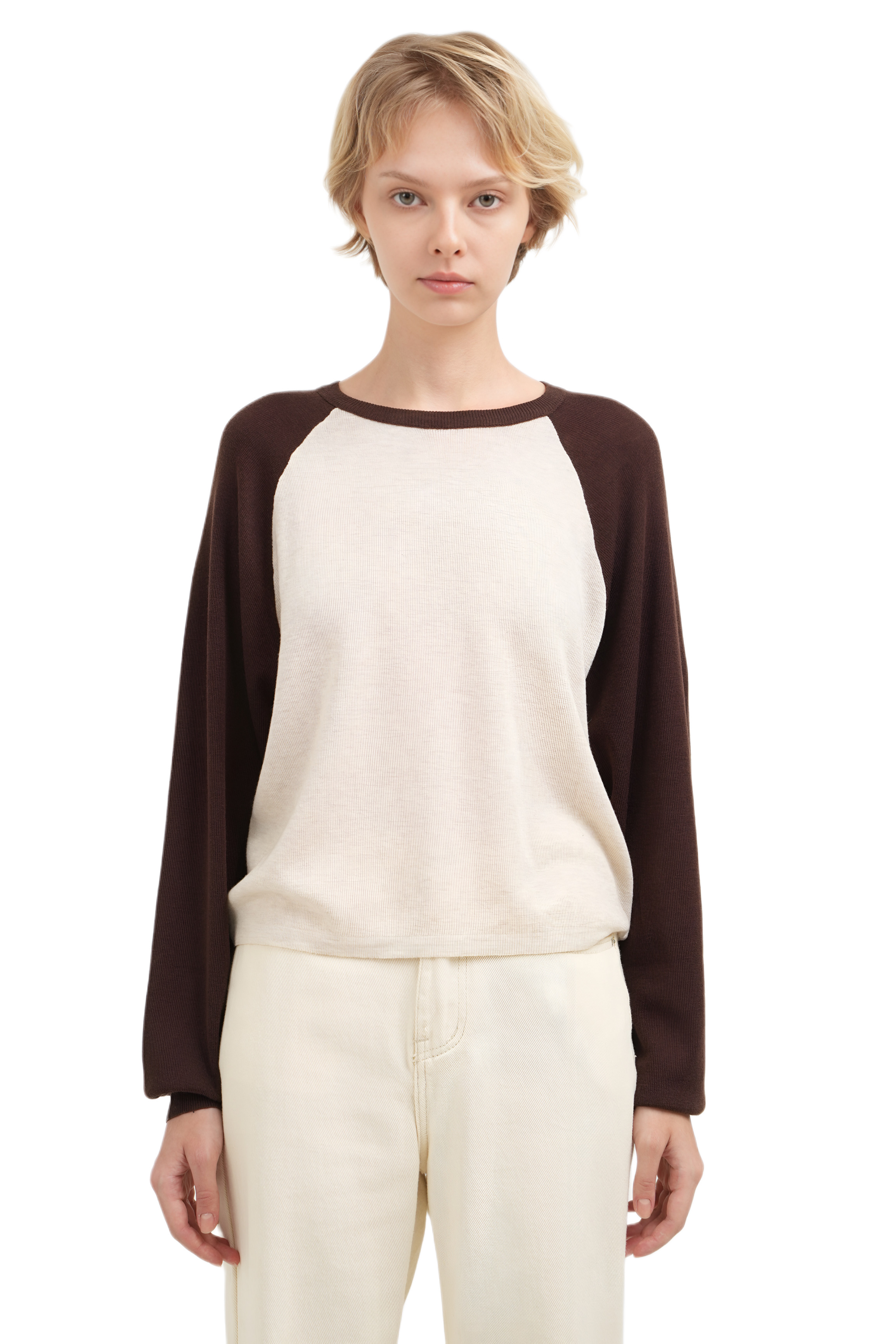 RAGLAN KNIT TOP - BROWN