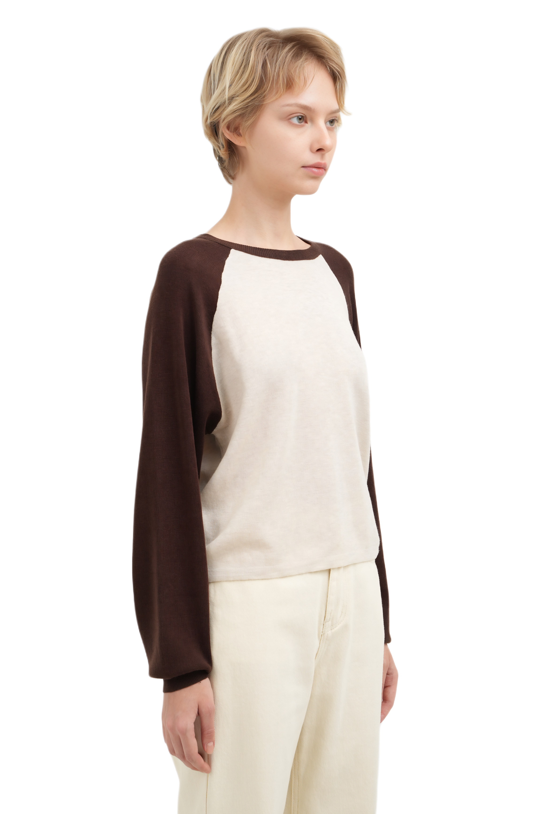 RAGLAN KNIT TOP - BROWN